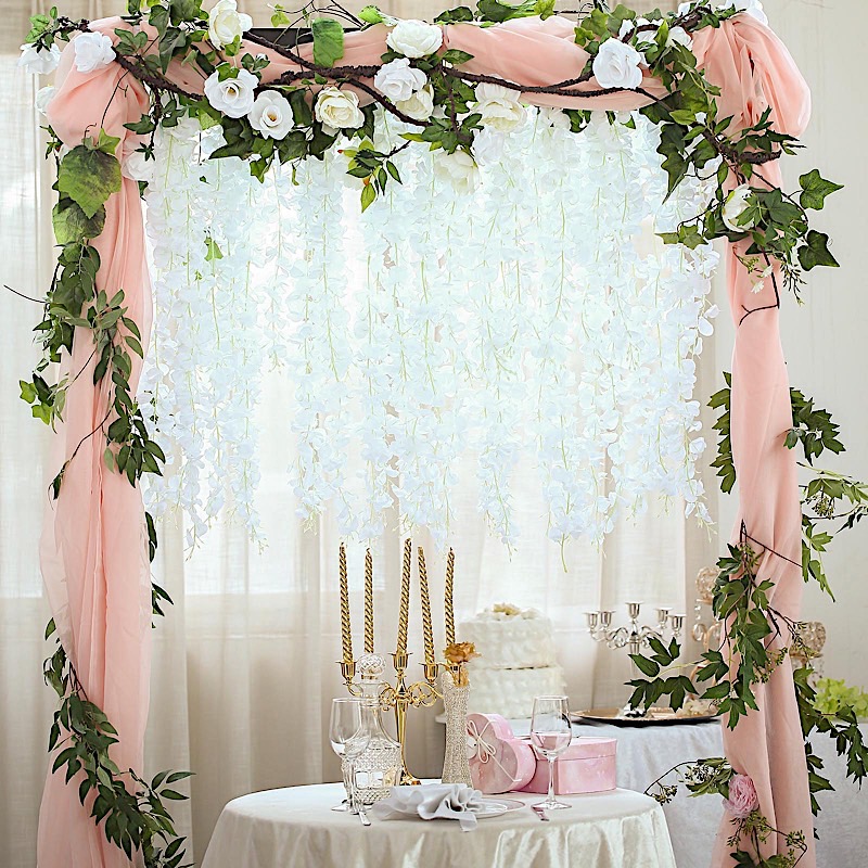 6 pcs 42" tall Silk Wisteria Flowers Hanging Vine Garland Tabletop Decorations - Picture 34 of 34