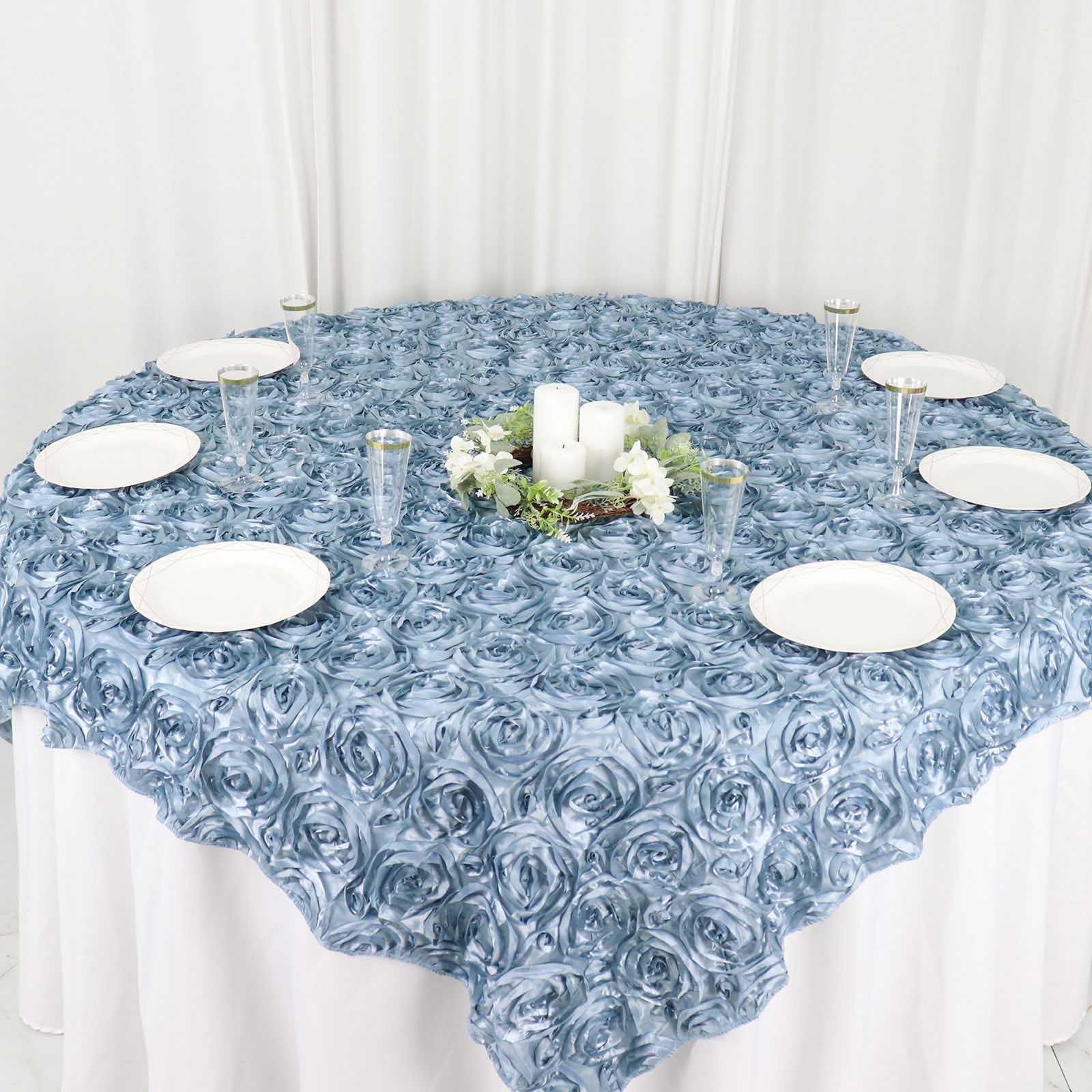 72x72" SATIN Raised Roses TABLE OVERLAYS Unique Wedding Party Toppers Linens - Picture 46 of 109