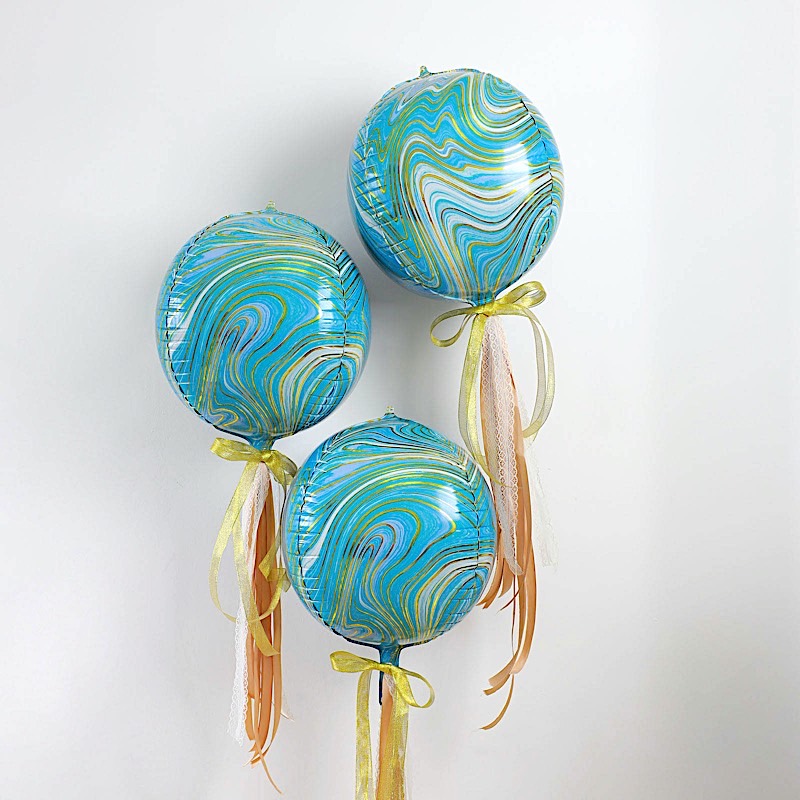 3 Orbz 13" wide Marble 4D Round Mylar Foil Balloons Wedding Birthday Decorations - Picture 8 of 23
