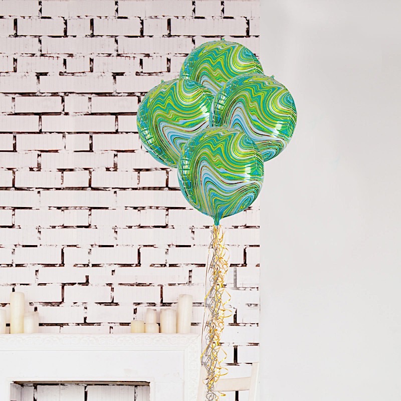 3 Orbz 13" wide Marble 4D Round Mylar Foil Balloons Wedding Birthday Decorations - Picture 11 of 23