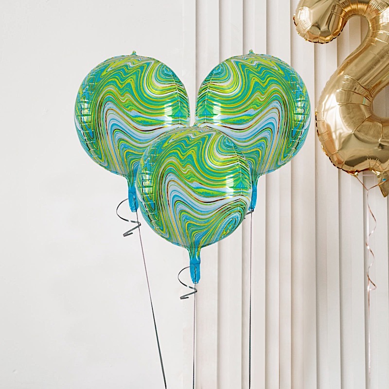 3 Orbz 13" wide Marble 4D Round Mylar Foil Balloons Wedding Birthday Decorations - Picture 13 of 23