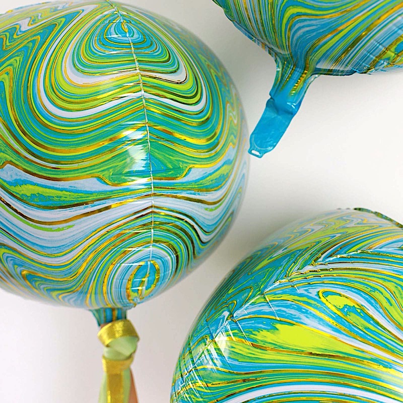3 Orbz 13" wide Marble 4D Round Mylar Foil Balloons Wedding Birthday Decorations - Picture 15 of 23