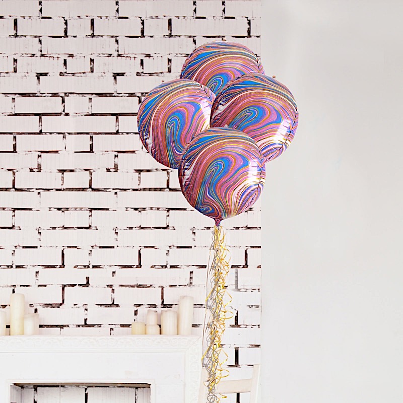 3 Orbz 13" wide Marble 4D Round Mylar Foil Balloons Wedding Birthday Decorations - Picture 17 of 23
