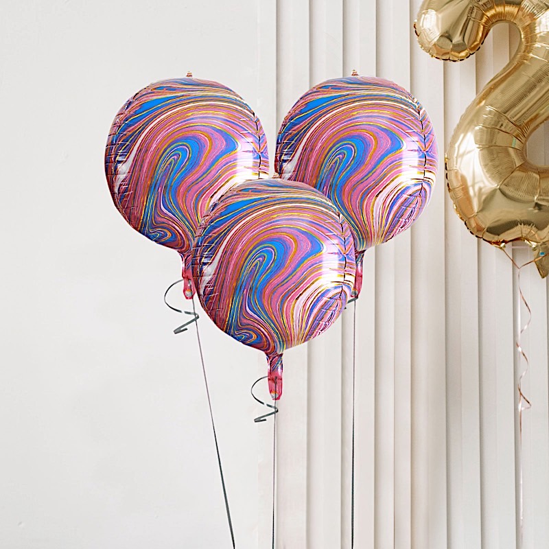 3 Orbz 13" wide Marble 4D Round Mylar Foil Balloons Wedding Birthday Decorations - Picture 23 of 23