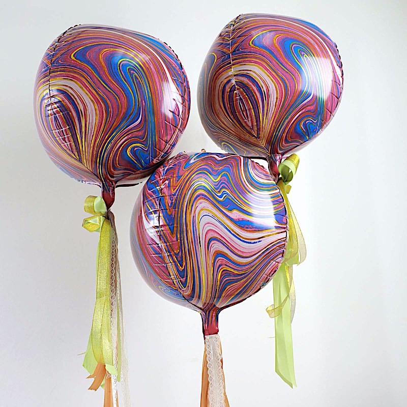 3 Orbz 13" wide Marble 4D Round Mylar Foil Balloons Wedding Birthday Decorations - Picture 21 of 23