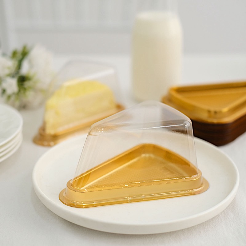 50 Gold Klar Dreieck Kuchen Scheibe Boxen Kunststoff Hochzeit Gastgeschenk Halter Veranstaltungen - Bild 7 von 9