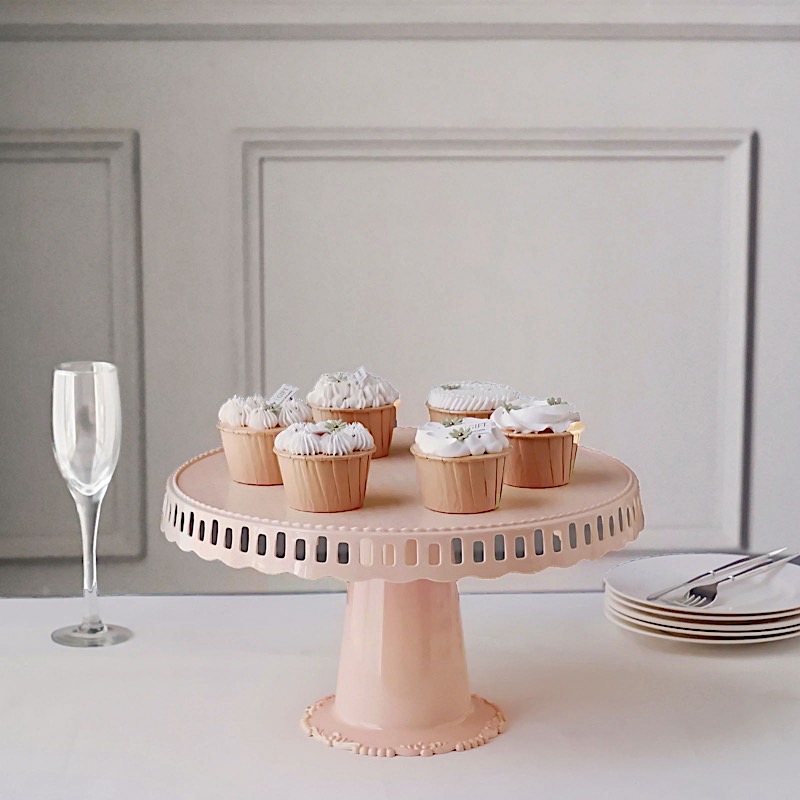 4 Round 13 in Plastic CUPCAKE STANDS Dessert Pedestals Scalloped Edges Party - Picture 11 of 34