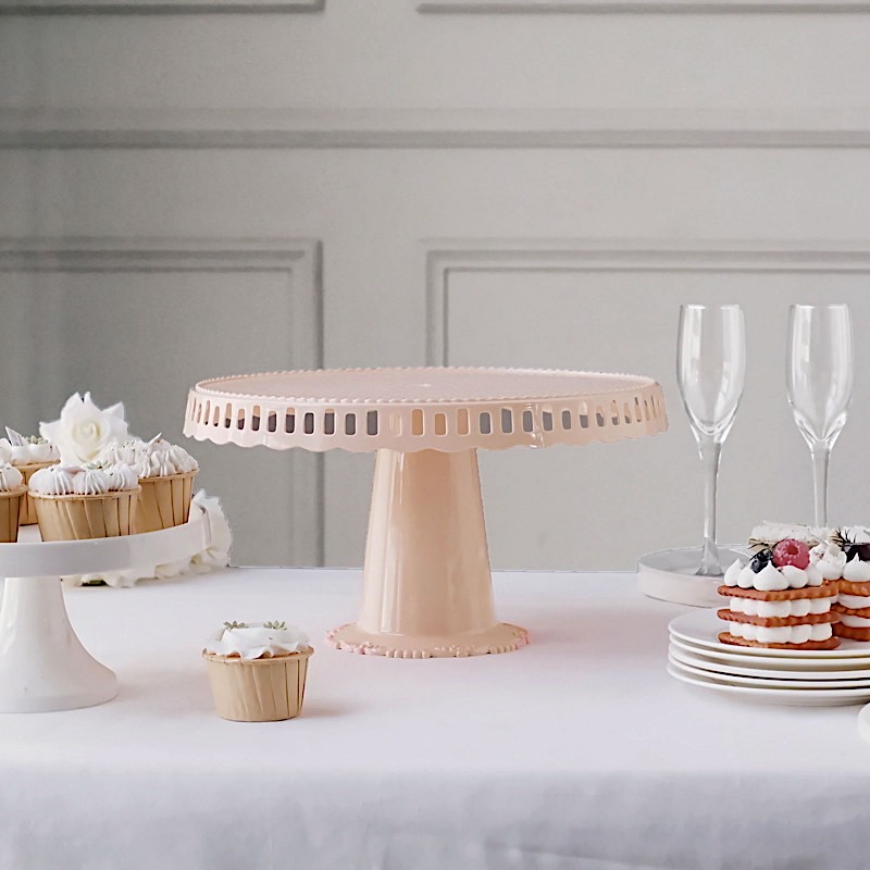 4 Round 13 in Plastic CUPCAKE STANDS Dessert Pedestals Scalloped Edges Party - Picture 14 of 34