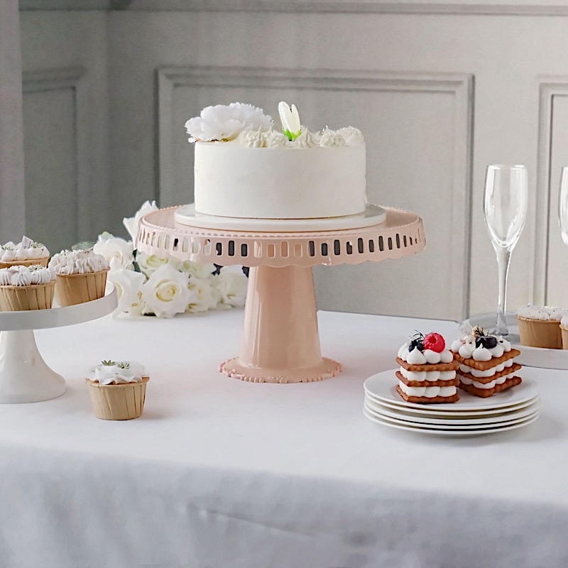 4 Round 13 in Plastic CUPCAKE STANDS Dessert Pedestals Scalloped Edges Party - Picture 15 of 34