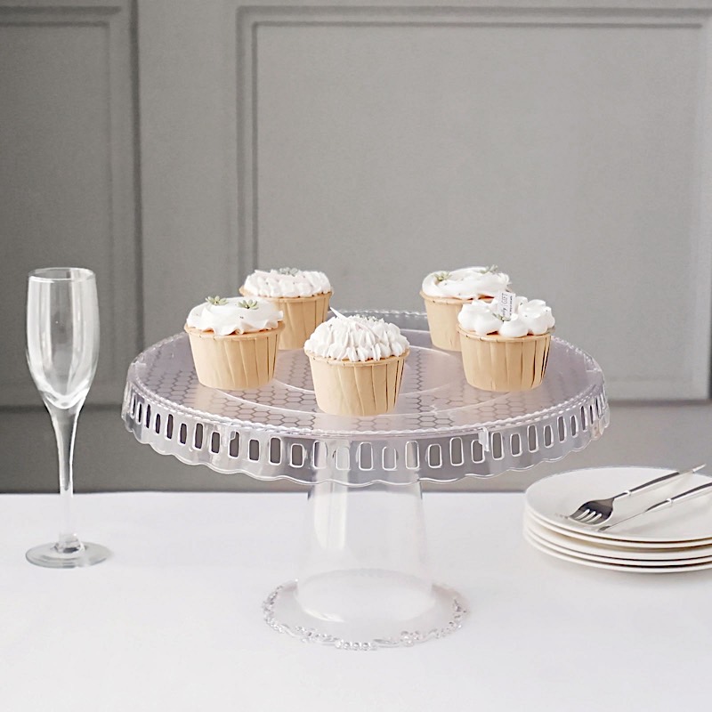 4 Round 13 in Plastic CUPCAKE STANDS Dessert Pedestals Scalloped Edges Party - Picture 19 of 34