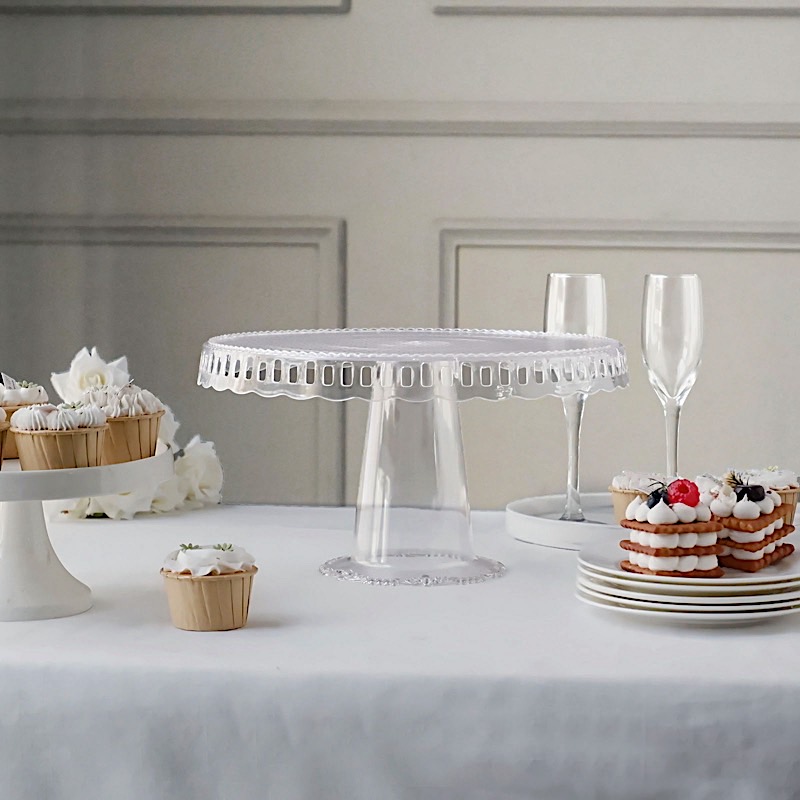 4 Round 13 in Plastic CUPCAKE STANDS Dessert Pedestals Scalloped Edges Party - Picture 22 of 34