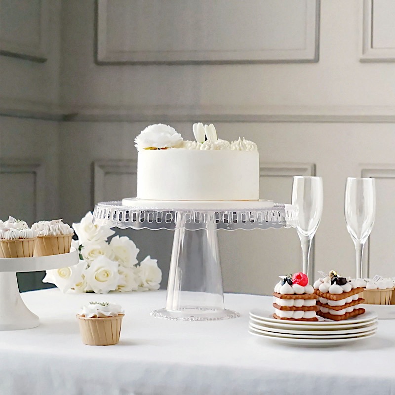 4 Round 13 in Plastic CUPCAKE STANDS Dessert Pedestals Scalloped Edges Party - Picture 23 of 34