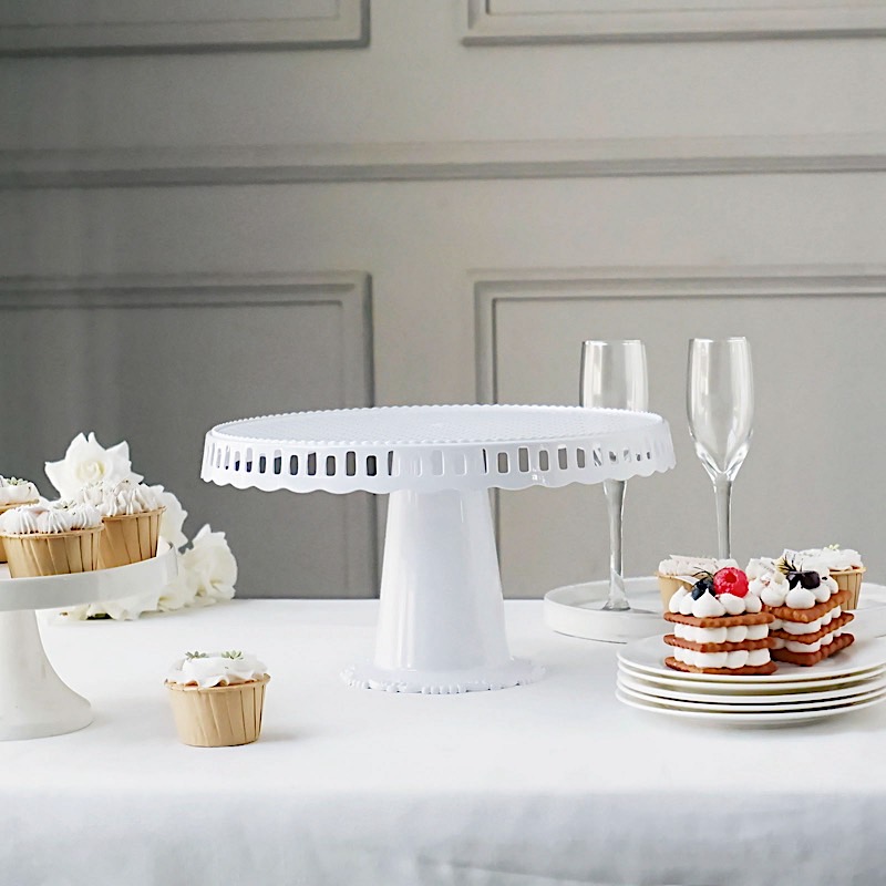 4 Round 13 in Plastic CUPCAKE STANDS Dessert Pedestals Scalloped Edges Party - Picture 30 of 34