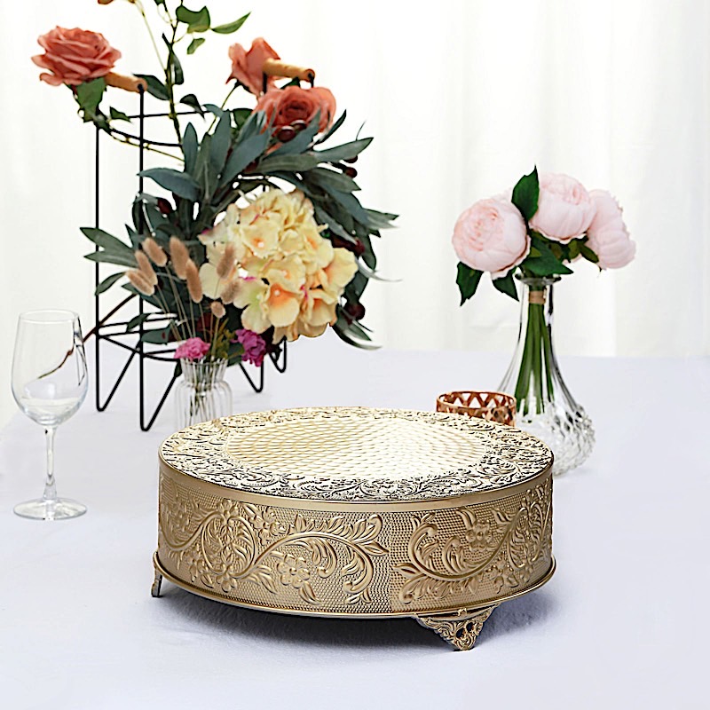 14" wide Round Floral Embossed Cake Stand Dessert Holder Wedding Centerpieces - Picture 7 of 15