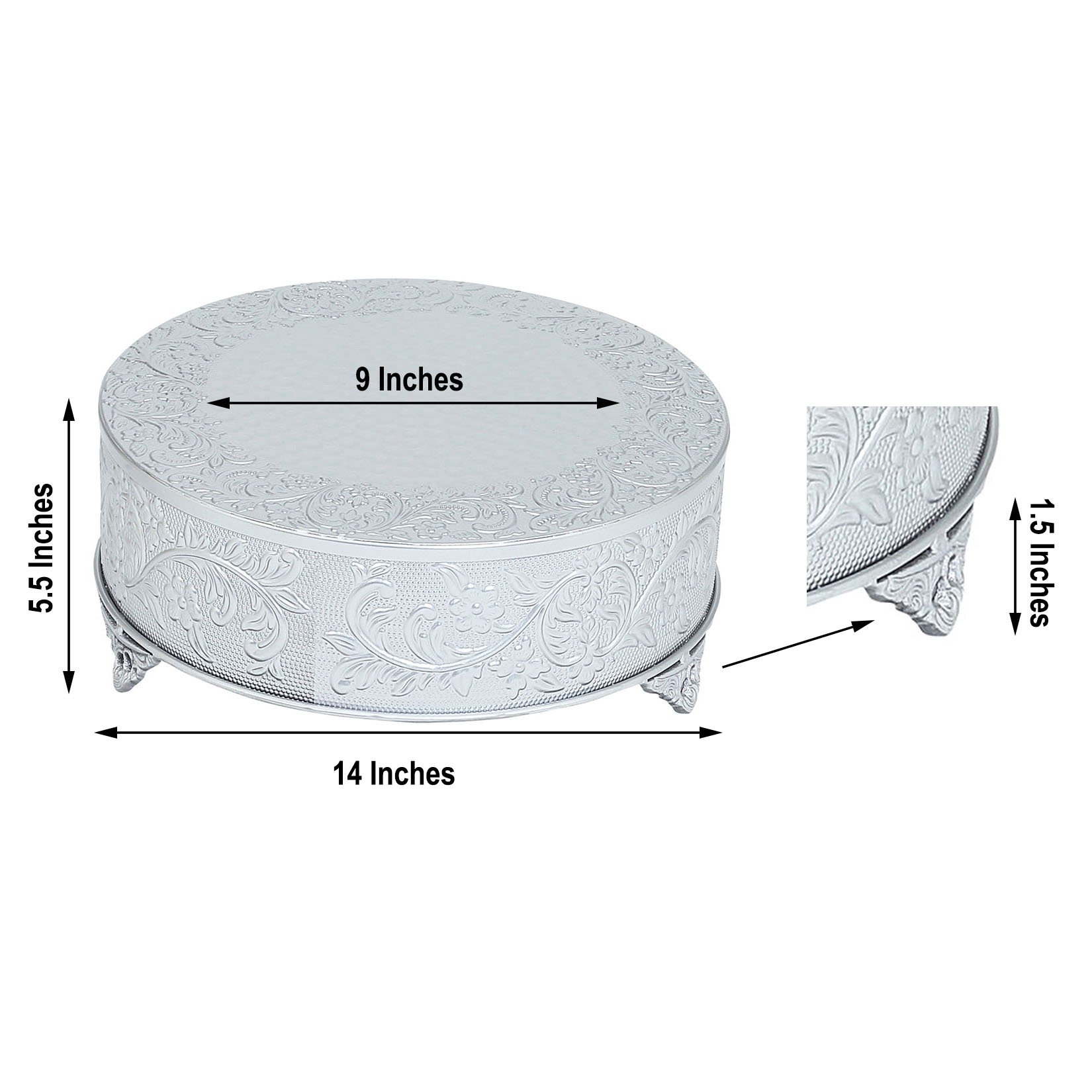14" wide Round Floral Embossed Cake Stand Dessert Holder Wedding Centerpieces - Picture 12 of 15