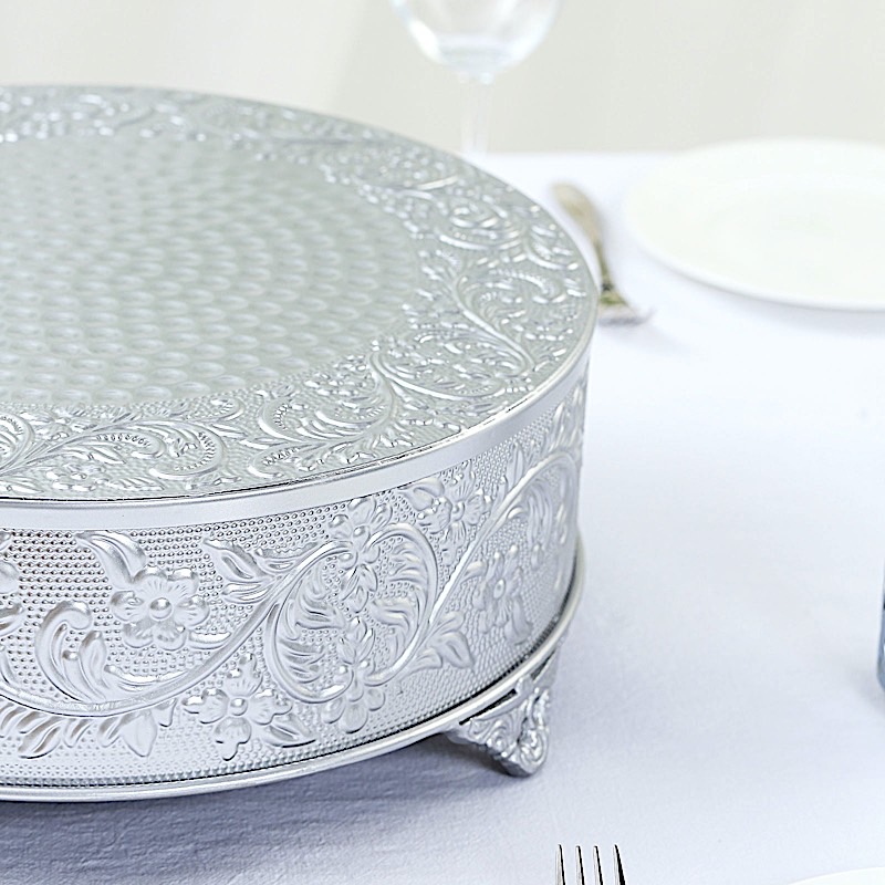 14" wide Round Floral Embossed Cake Stand Dessert Holder Wedding Centerpieces - Picture 11 of 15