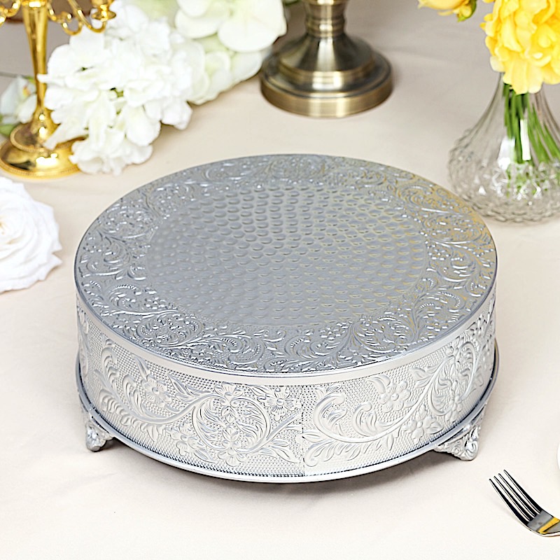 14" wide Round Floral Embossed Cake Stand Dessert Holder Wedding Centerpieces - Picture 15 of 15
