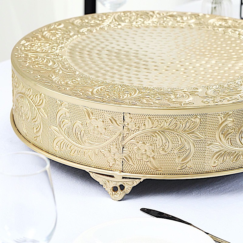 18" wide Round Floral Embossed Cake Stand Dessert Holder Wedding Centerpieces