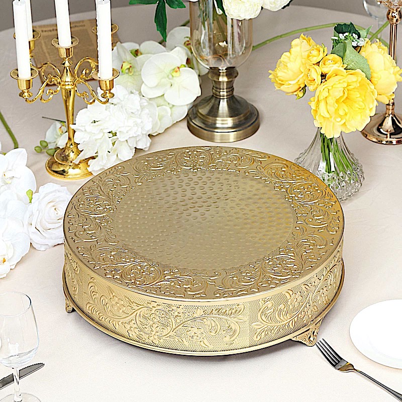 18" wide Round Floral Embossed Cake Stand Dessert Holder Wedding Centerpieces