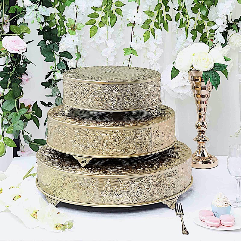 18" wide Round Floral Embossed Cake Stand Dessert Holder Wedding Centerpieces