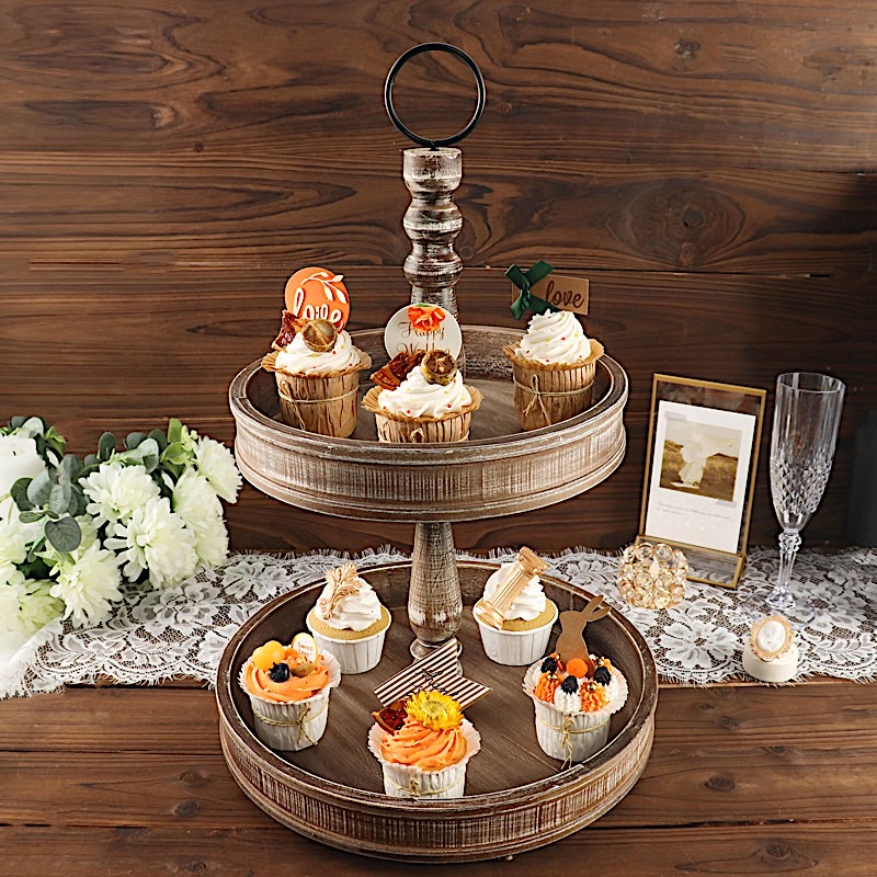 Ikee Design Set di 2 alzate in legno per esposizione di cupcake, dessert, supporto da banco per dessert, alzata in legno, alzata per torte