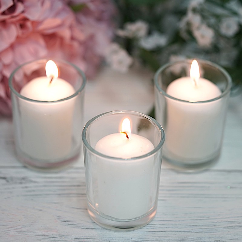 12 pcs Round Votive Candles with Clear Glass Holders Wedding Party