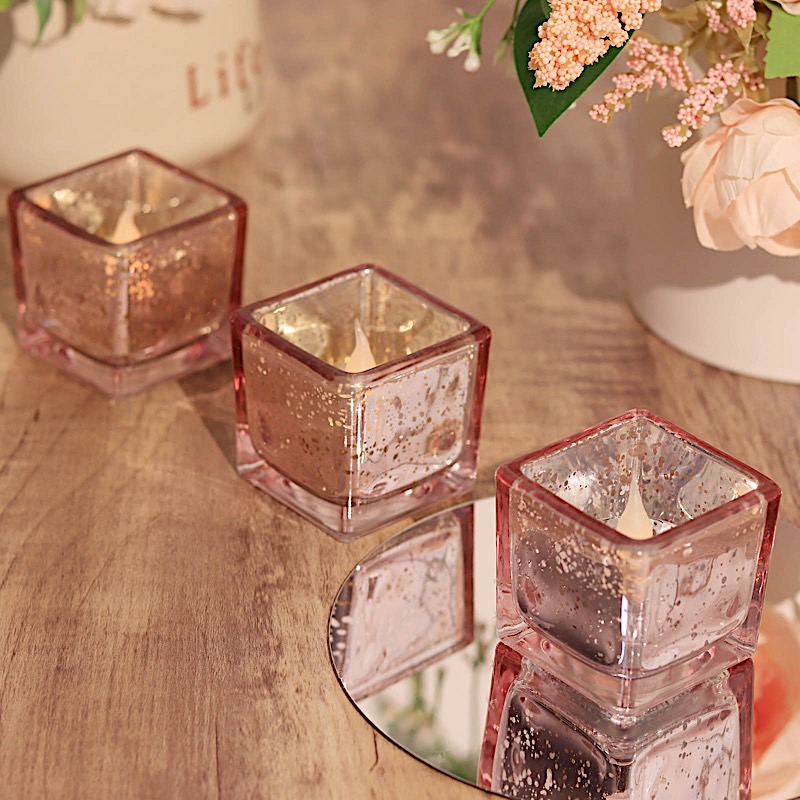 12 Square 2" Speckled Mercury Glass Votive CANDLE HOLDERS Party Home Decorations - Picture 17 of 18