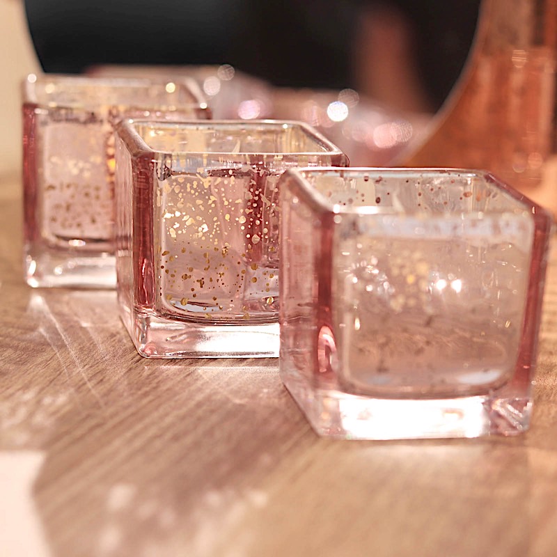 12 Square 2" Speckled Mercury Glass Votive CANDLE HOLDERS Party Home Decorations - Picture 13 of 18