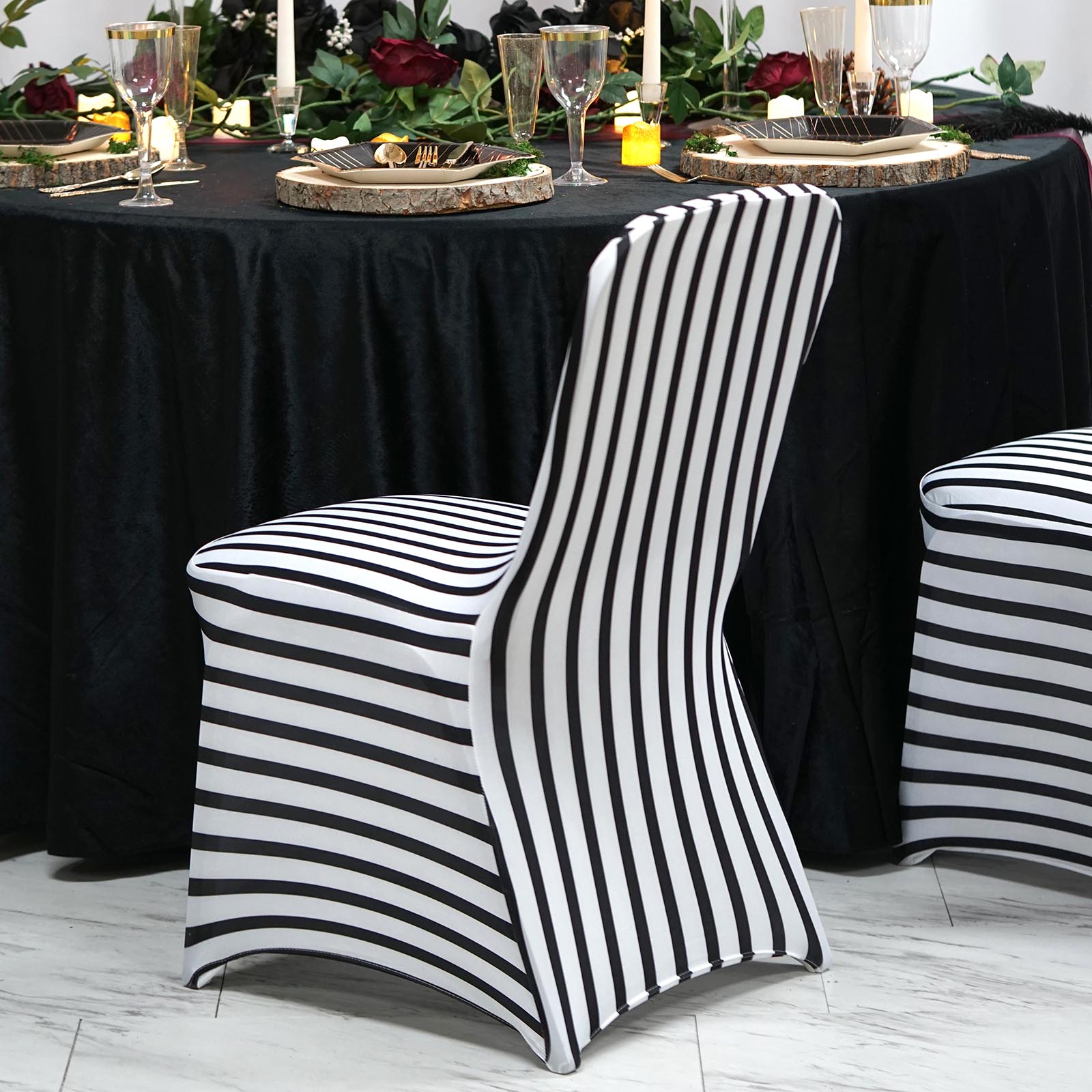 Black White Striped SPANDEX Stretchable CHAIR COVERS Event Banquet Decorations - Bild 2 von 8