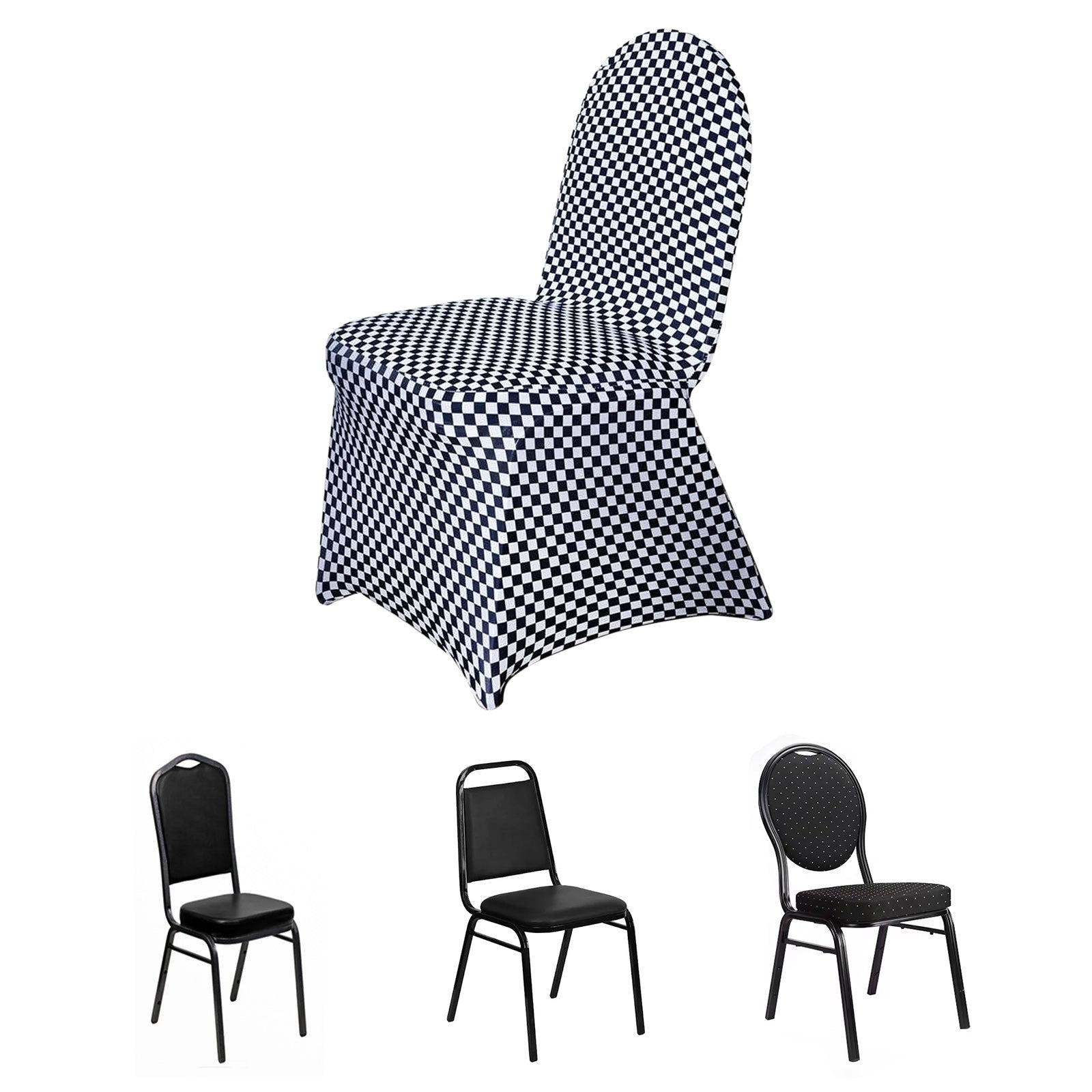 Black and White Checkered Spandex Stretchable CHAIR COVERS Wedding Supplies