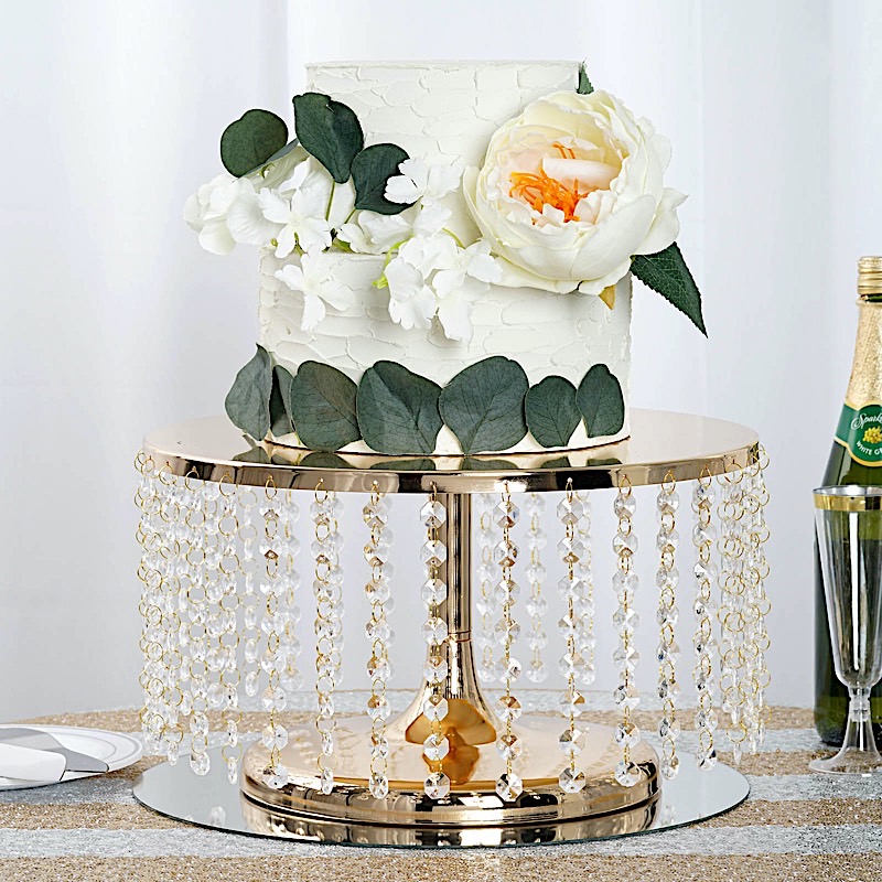8" tall Metal Cake Stand with Crystal Pendants Wedding Birthday