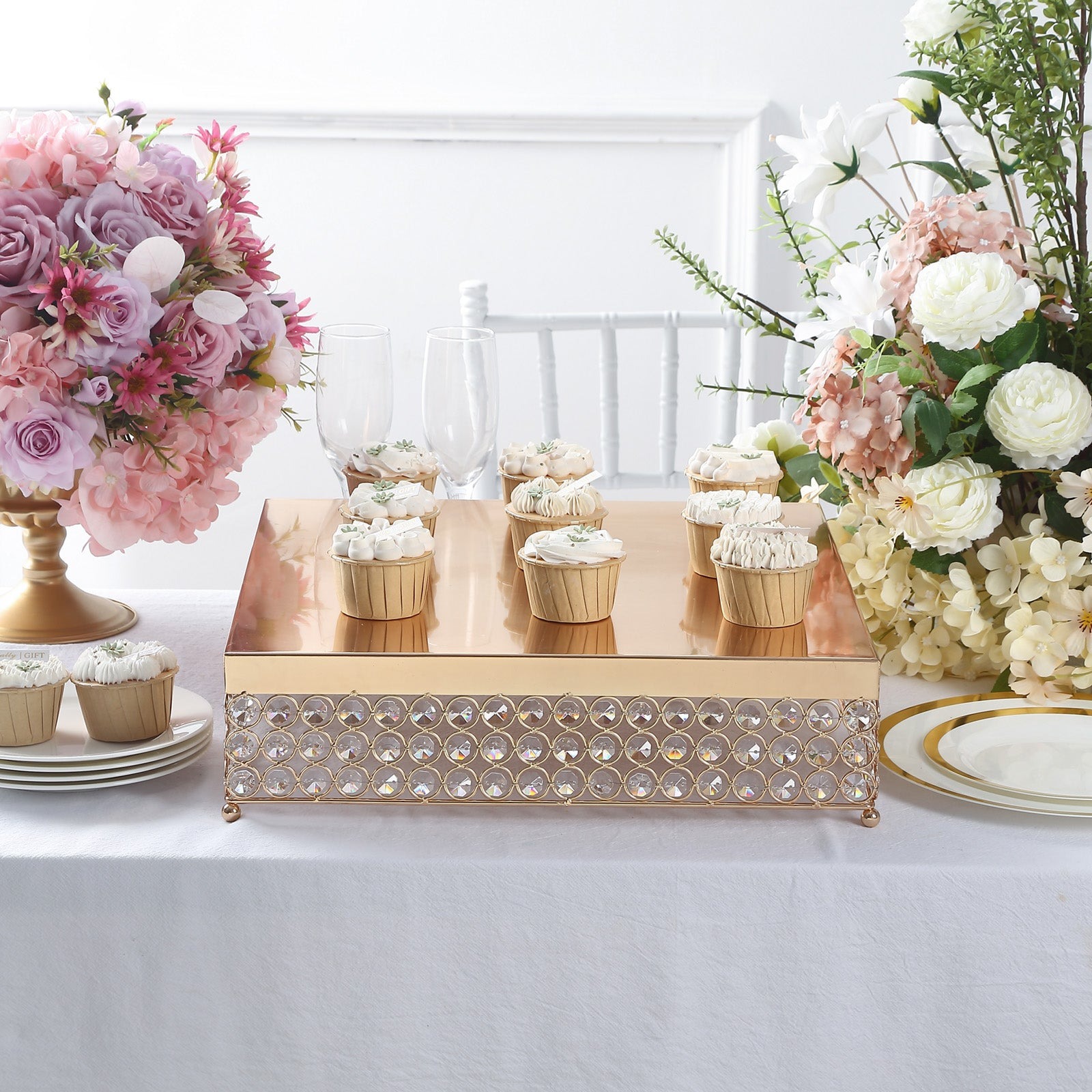 CAKE STAND 16" wide Square Crystal Beads Wedding Birthday Party Home Decorations - Picture 3 of 13