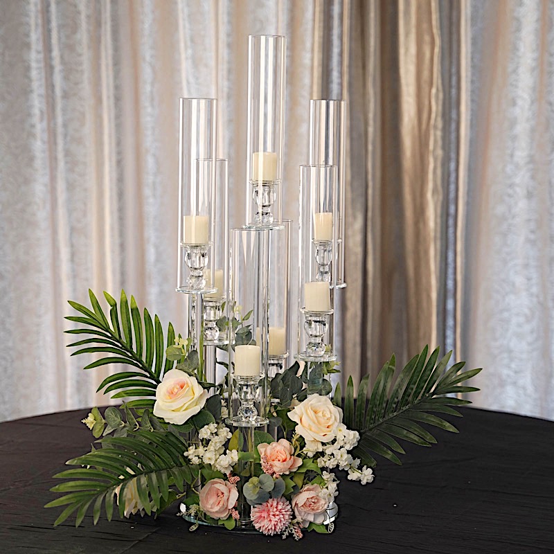Gsycle Crystal Candelabra Candle Holder - 3-Arm Silver Tealight Holder For Weddings, Events, Table Centerpiece