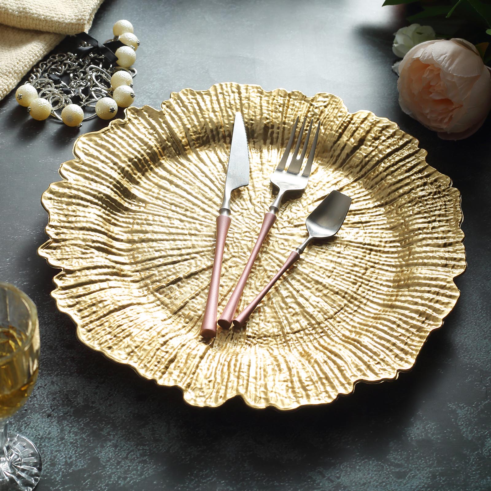 6 pcs 13-Inch Round Textured Charger Plates Wedding Party Table Top Decorations - Picture 65 of 154