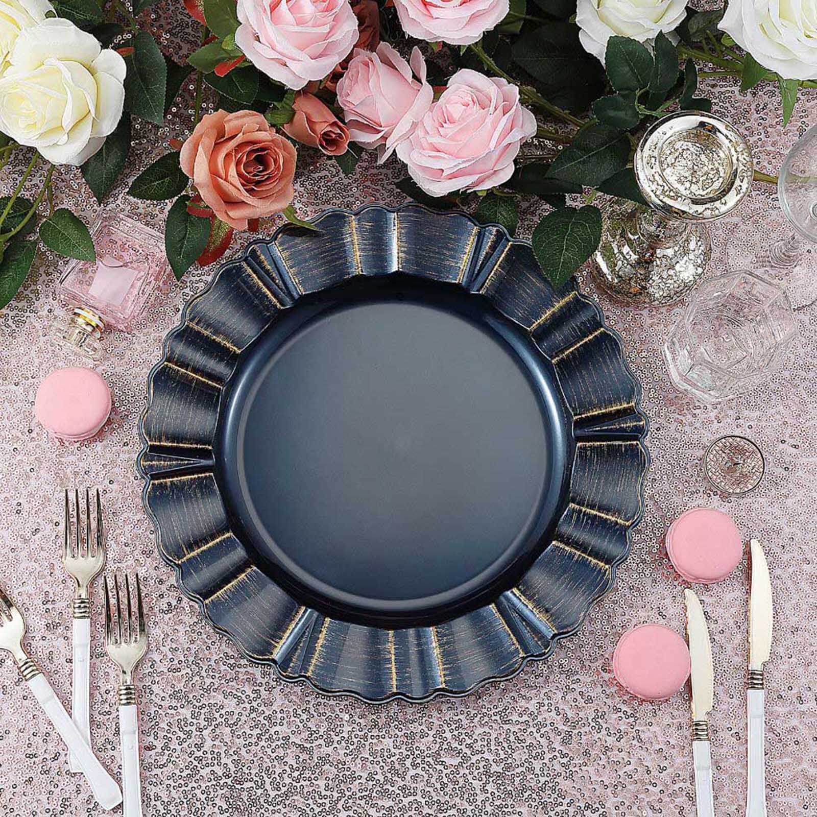 24 pcs 13" Round Scalloped Trim Charger Plates Wedding Party Table