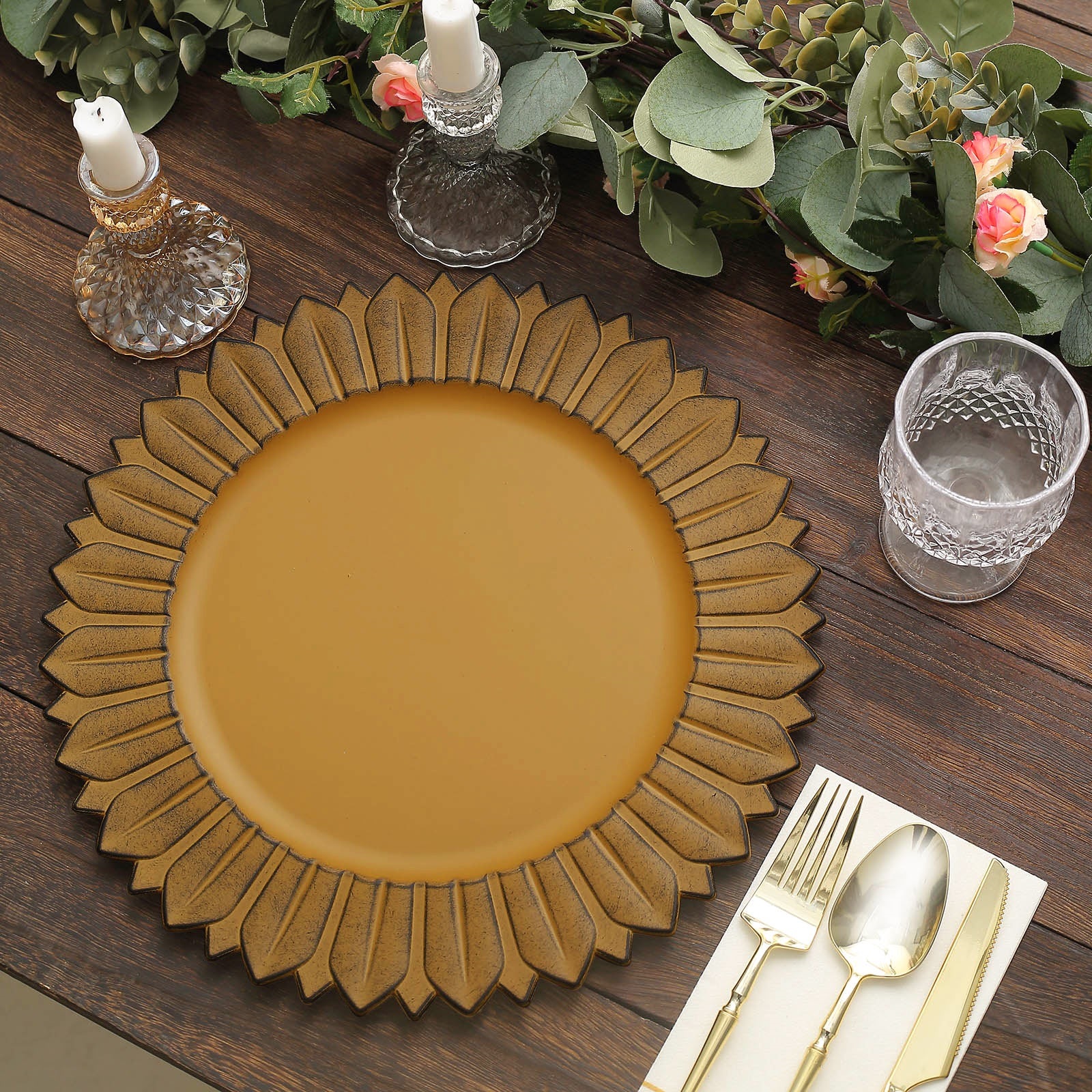 6 Matte 13" Sunflower Design Plastic Round Dinner Charger Plates Party Events - Picture 29 of 34