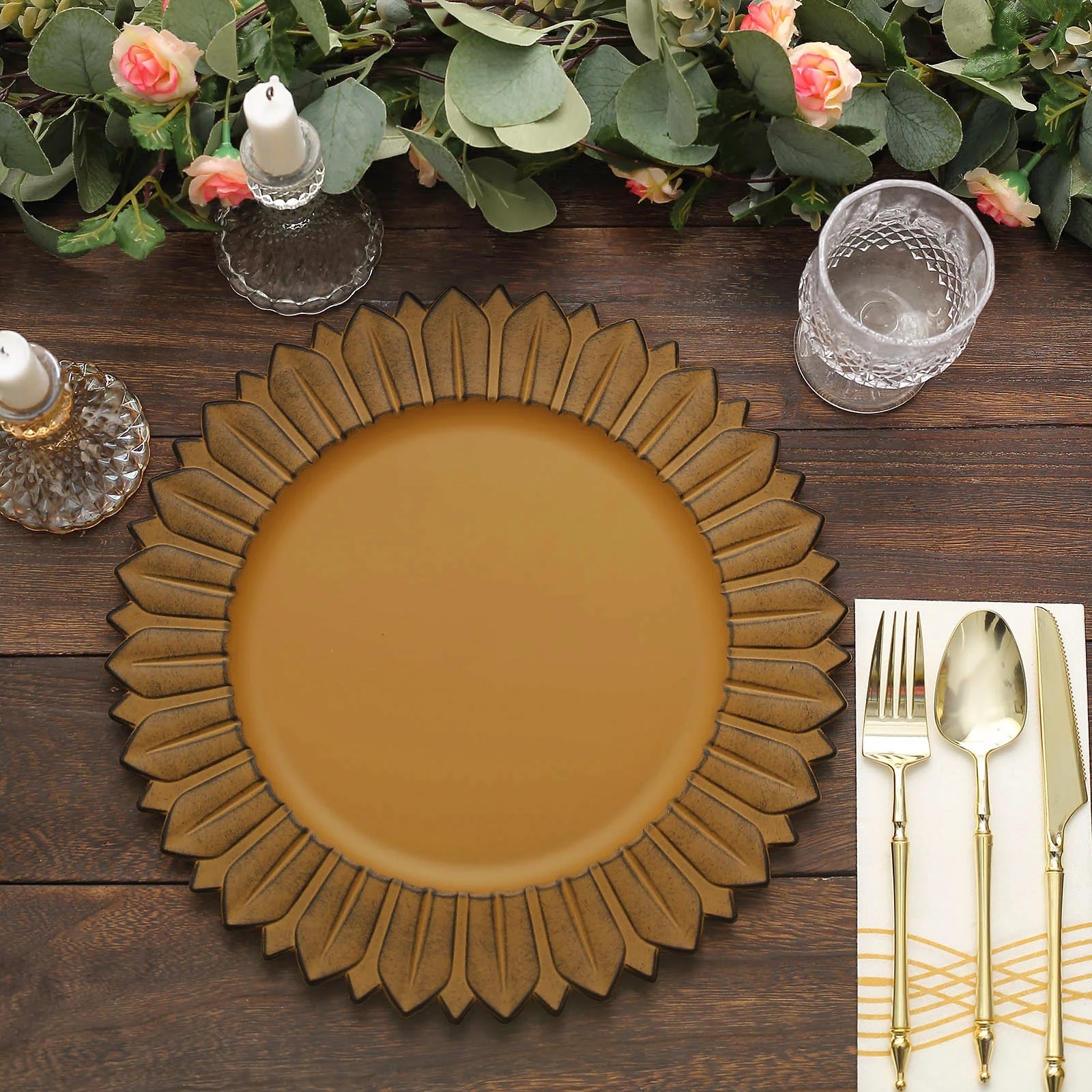 6 Matte 13" Sunflower Design Plastic Round Dinner Charger Plates Party Events - Picture 31 of 34