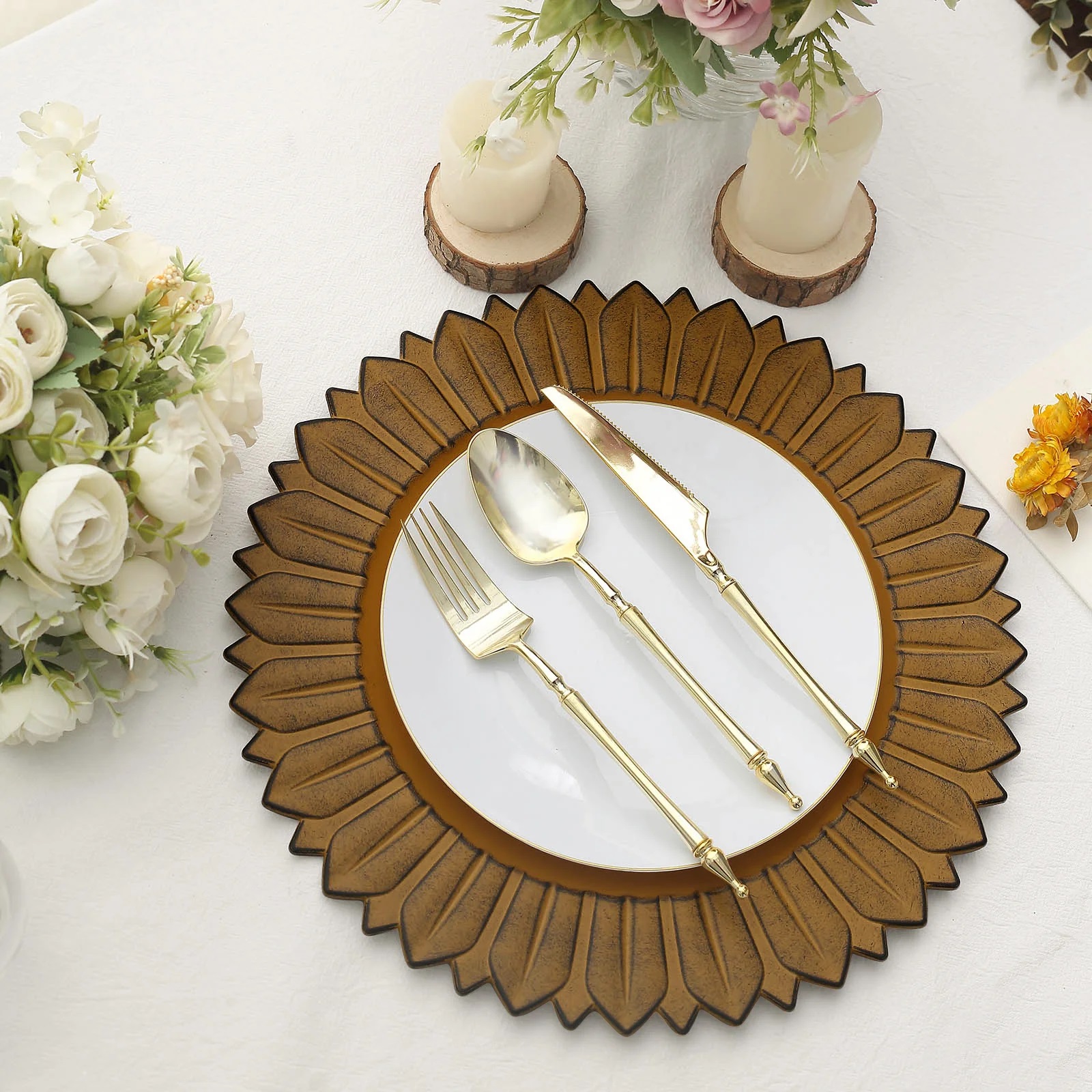6 Matte 13" Sunflower Design Plastic Round Dinner Charger Plates Party Events - Picture 33 of 34