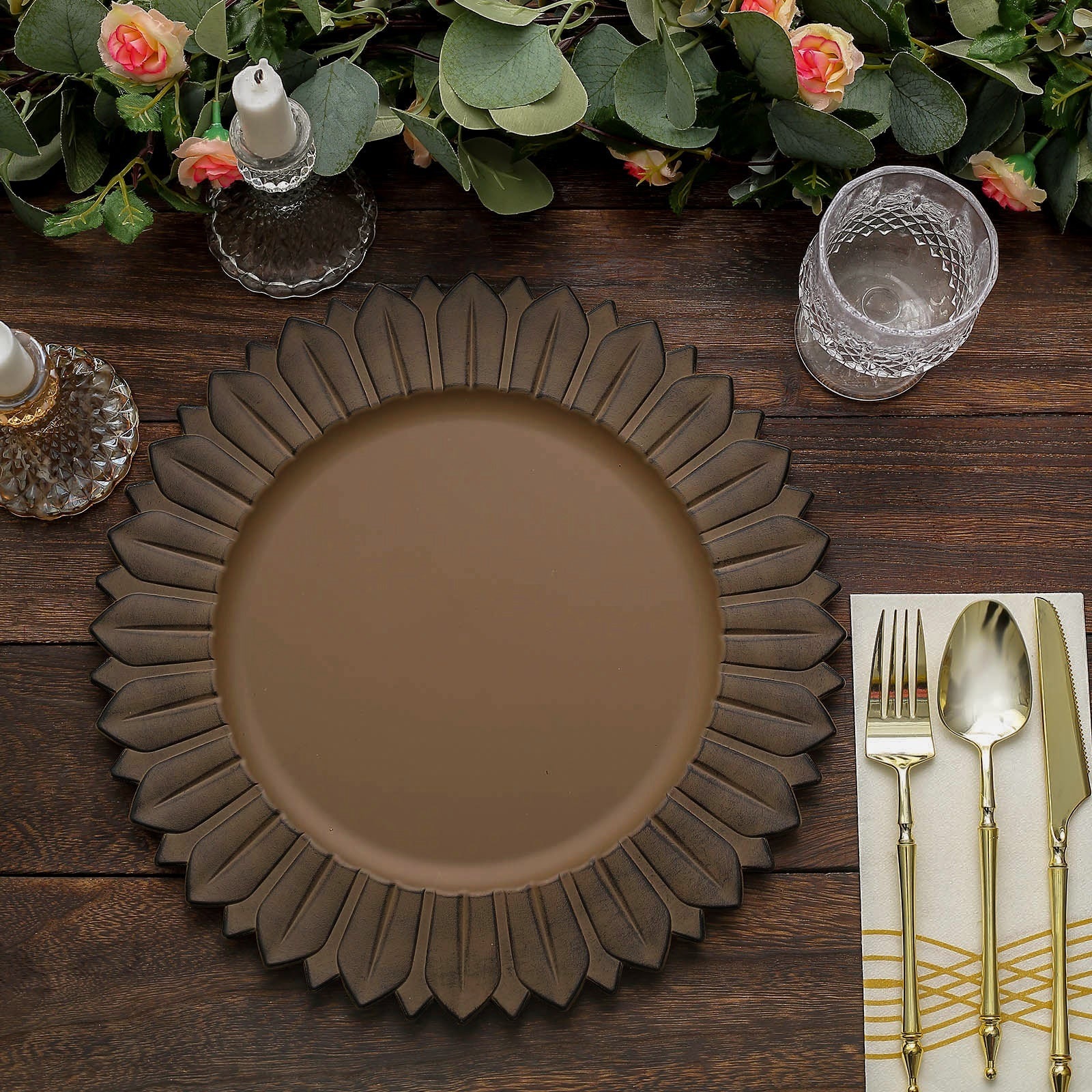 6 Matte 13" Sunflower Design Plastic Round Dinner Charger Plates Party Events - Picture 7 of 34