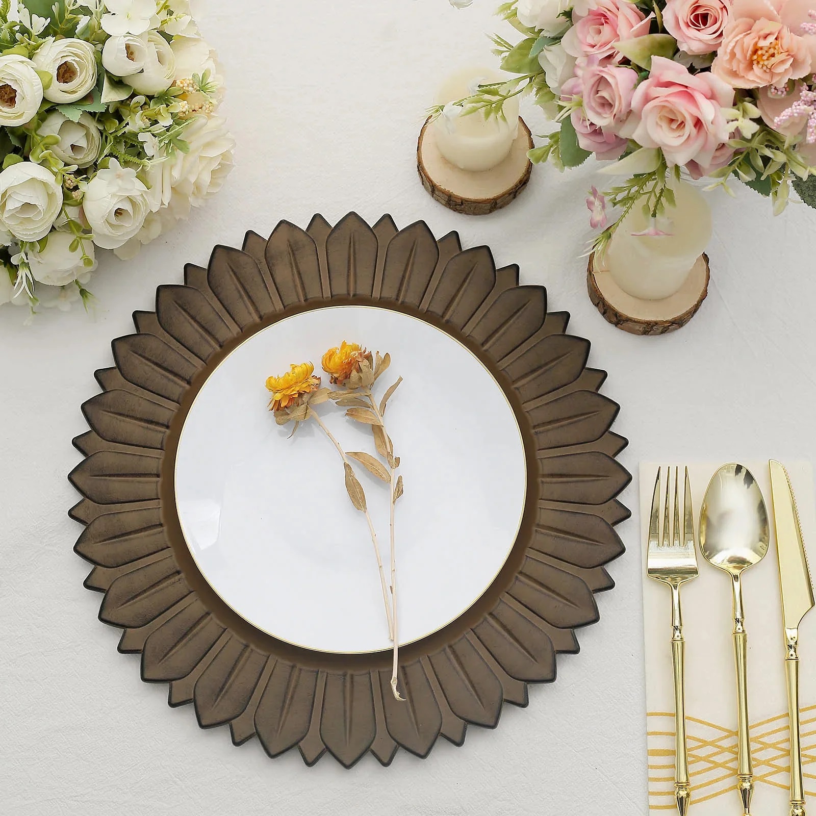 6 Matte 13" Sunflower Design Plastic Round Dinner Charger Plates Party Events - Picture 10 of 34