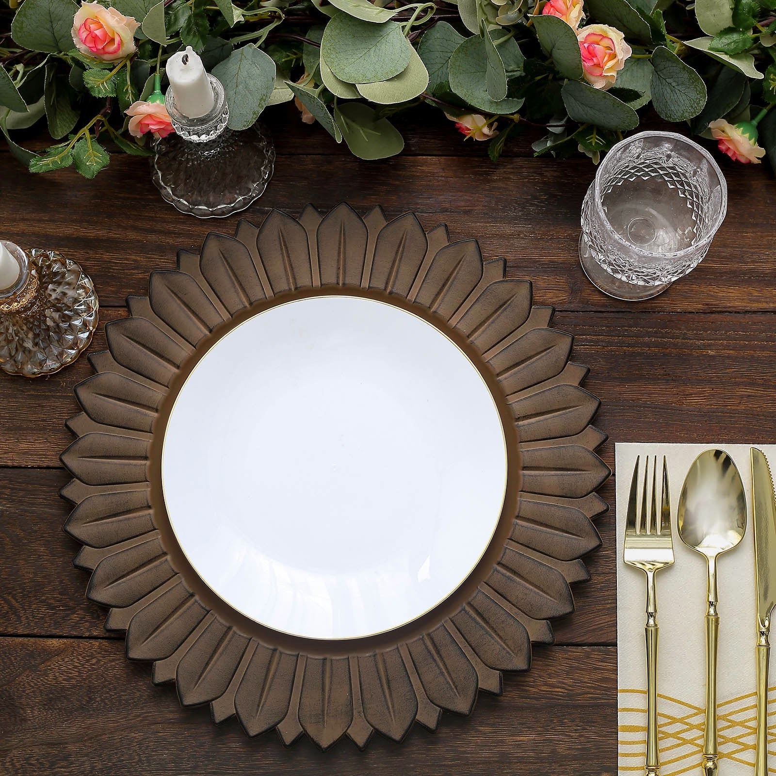 6 Matte 13" Sunflower Design Plastic Round Dinner Charger Plates Party Events - Picture 8 of 34