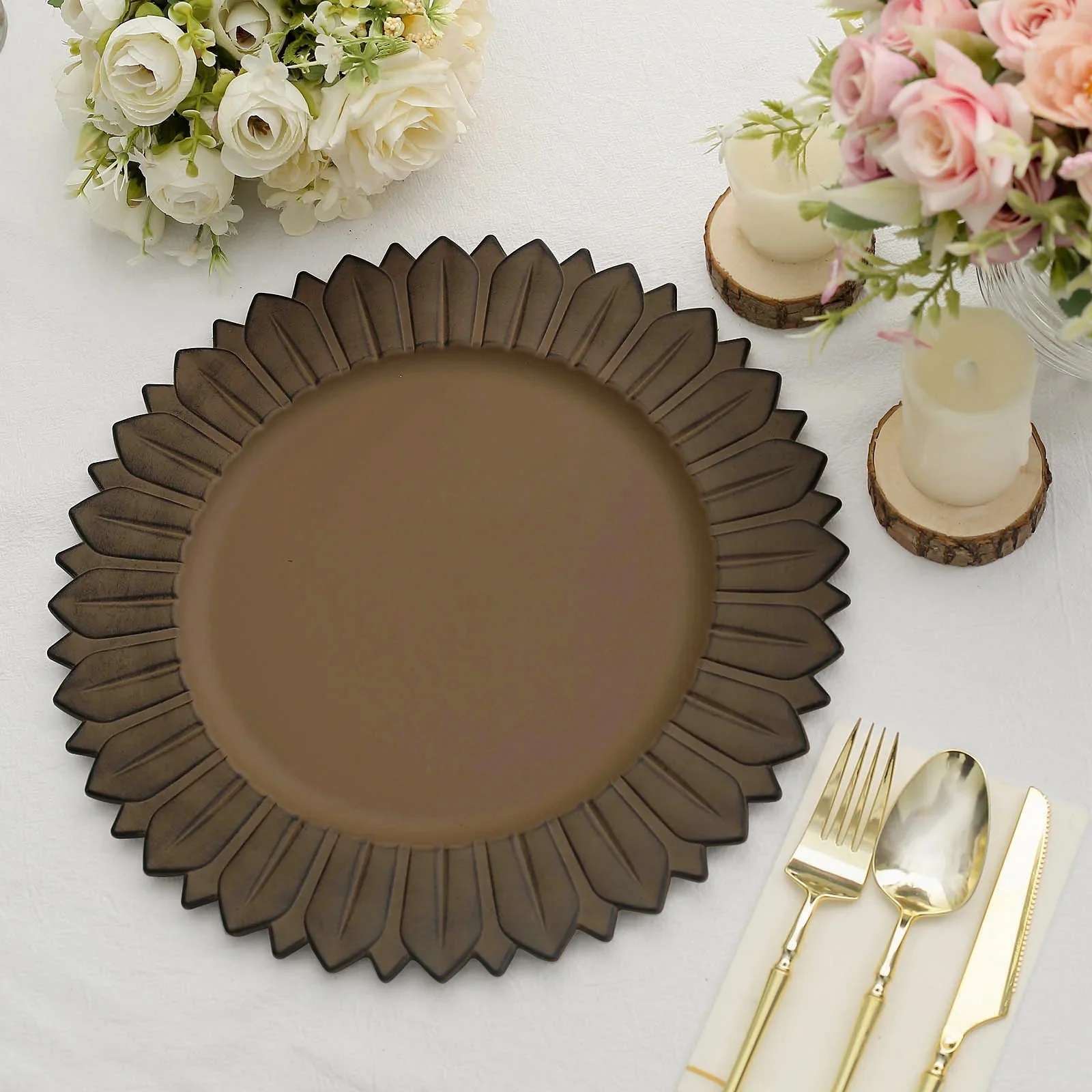 6 Matte 13" Sunflower Design Plastic Round Dinner Charger Plates Party Events - Picture 9 of 34