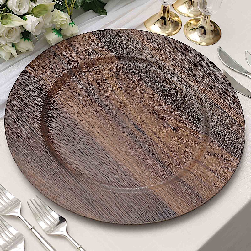 6 Round 13" Rustic Faux Wood Plastic Charger Plates Party Events Decorations - Picture 4 of 26