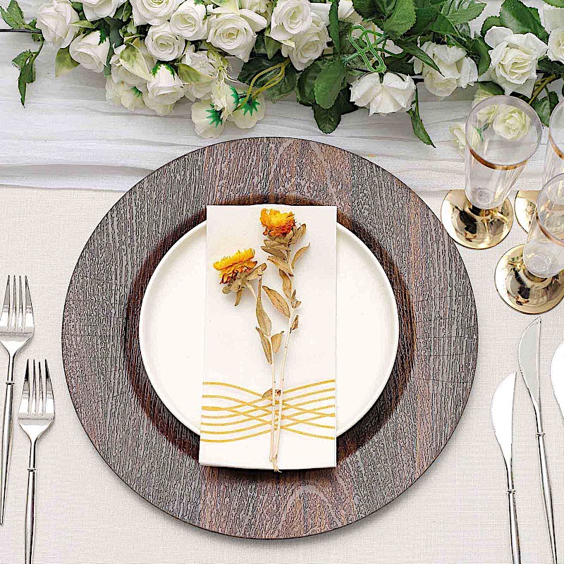 6 Round 13" Rustic Faux Wood Plastic Charger Plates Party Events Decorations - Picture 6 of 26
