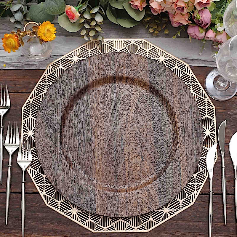 6 Round 13" Rustic Faux Wood Plastic Charger Plates Party Events Decorations - Picture 8 of 26