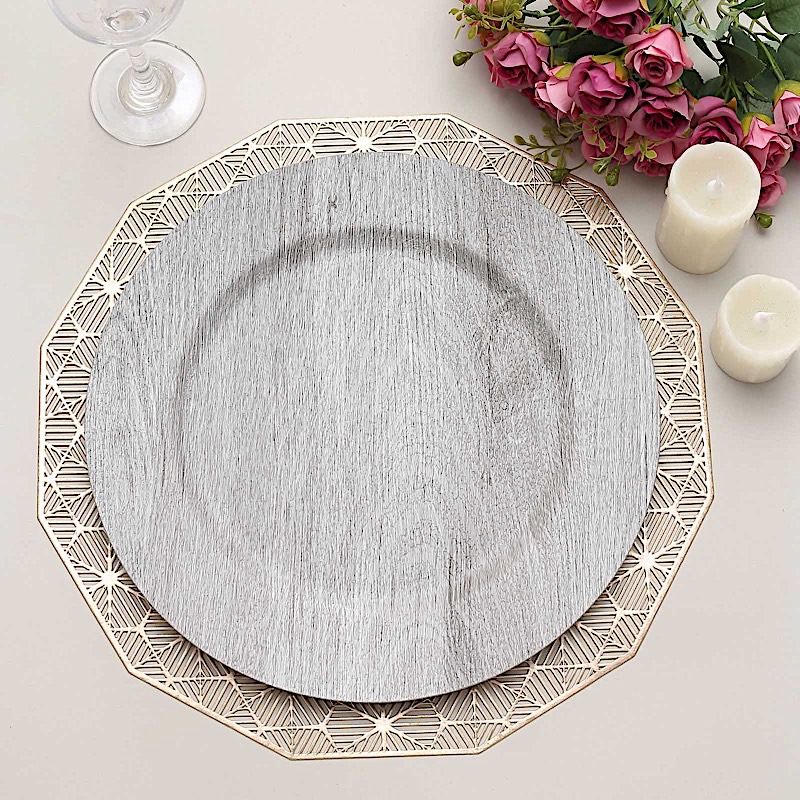 6 Round 13" Rustic Faux Wood Plastic Charger Plates Party Events Decorations - Picture 15 of 26