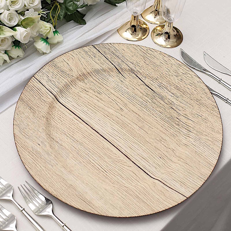 6 Round 13" Rustic Faux Wood Plastic Charger Plates Party Events Decorations - Picture 20 of 26