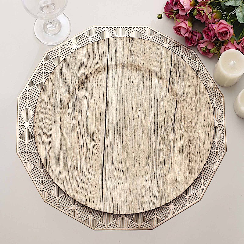 6 Round 13" Rustic Faux Wood Plastic Charger Plates Party Events Decorations - Picture 23 of 26