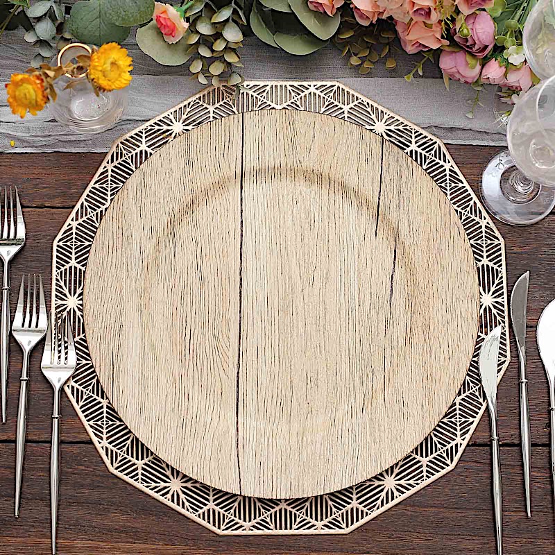 6 Round 13" Rustic Faux Wood Plastic Charger Plates Party Events Decorations - Picture 24 of 26