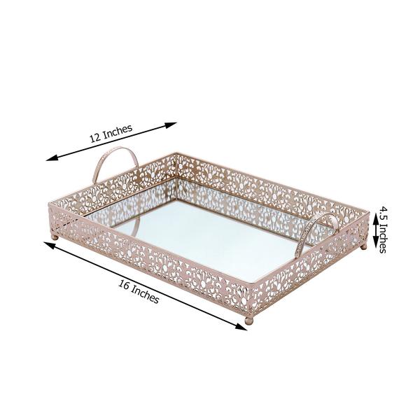 16" x 12" Metal Rectangular Fleur De Lis Rim Mirror Serving Tray Party Events - Picture 8 of 18